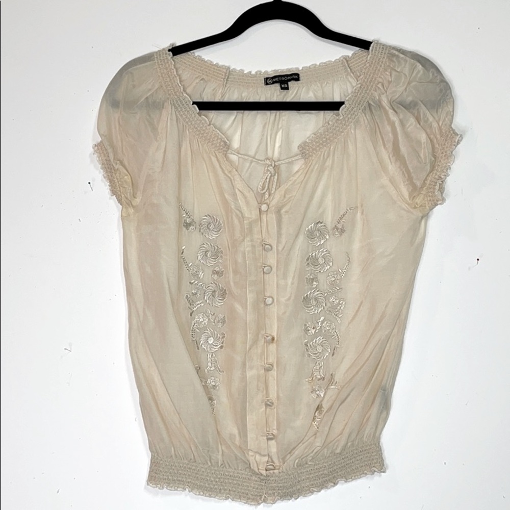 Metropark Embroidered Peasant Top